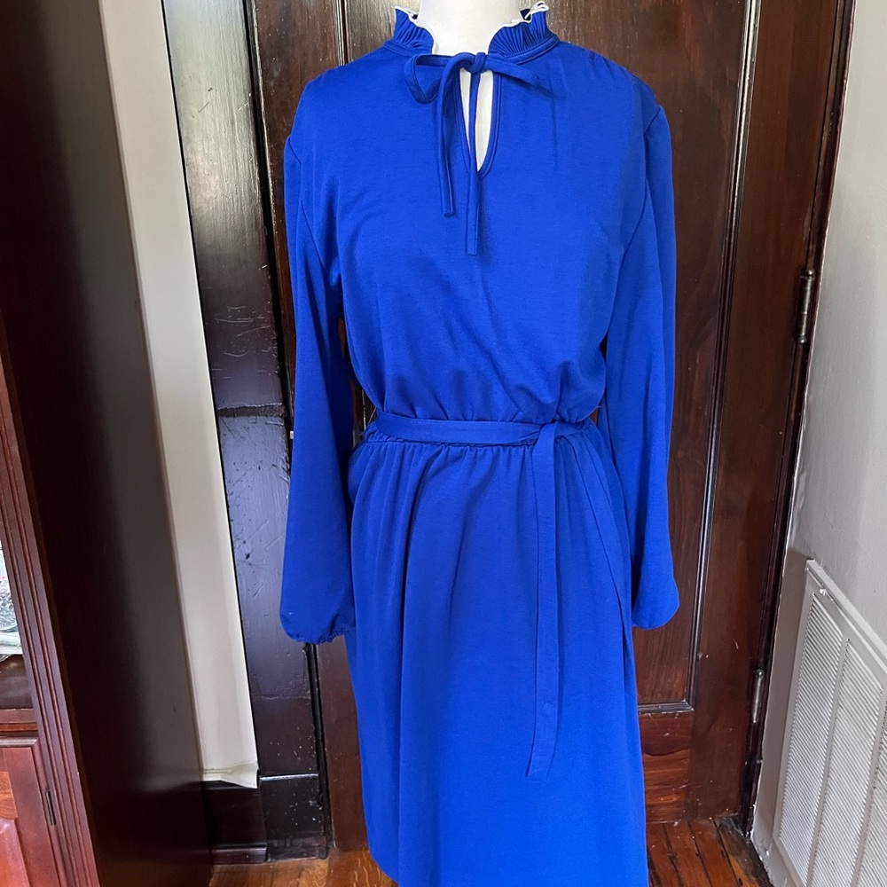 Vintage IFI Ruffle Collar Bow Belted Secretary Dress - Picture 9 of 13